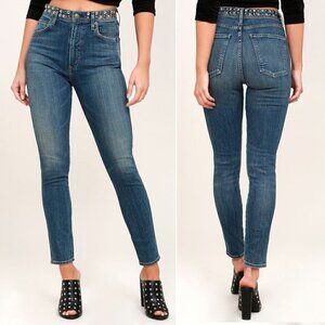 Agolde Jeans Roxanne Medium Wash Super High Rise Studded Skinny 28